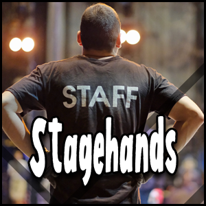 A man in a black shirt working as a staff stagehand.